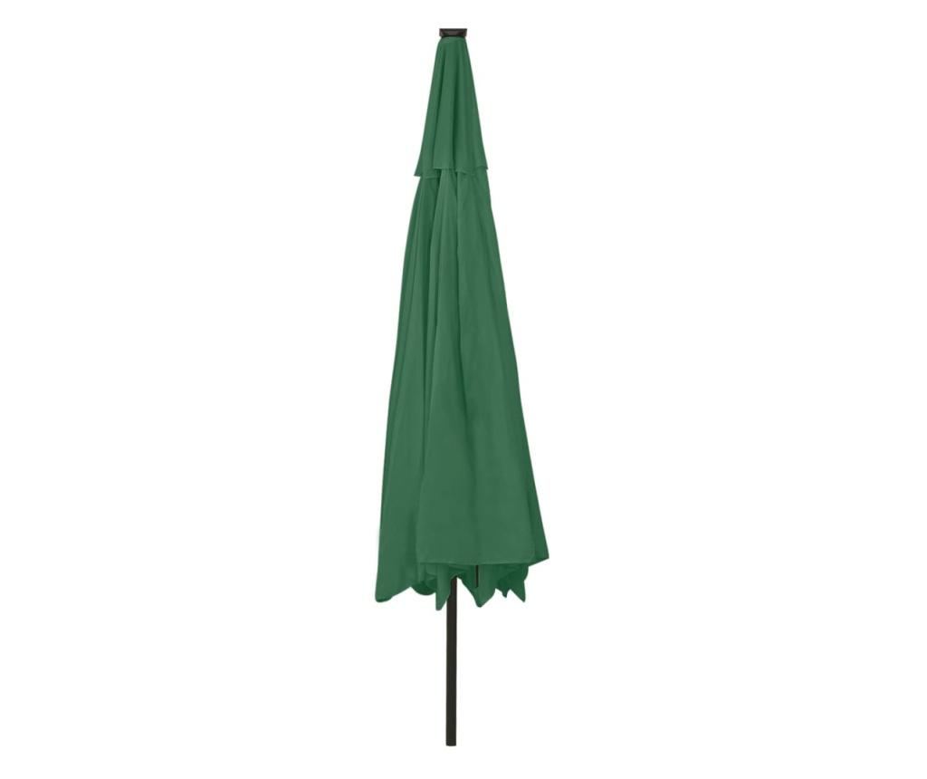 Външен чадър за слънце, LED и метална стойка, зелен, 400 см - 5