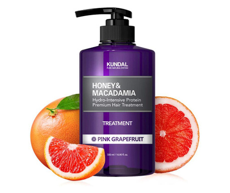 Masca-Tratament Hipoalergenica pentru Par, Extra-Hidratanta cu Proteine, Pink Grapefruit, Kundal, 500 ml