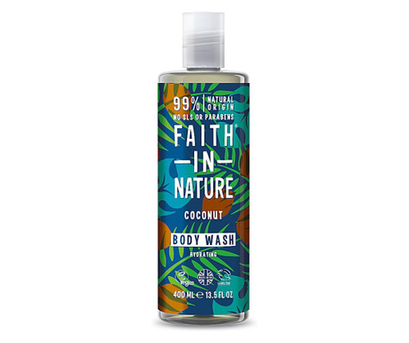 Gel de dus natural, hidratant, cu cocos, Faith in Nature, 400 ml