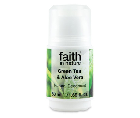Deodorant roll on natural, cu ceai verde si Aloe Vera, Faith in Nature, 50 ml
