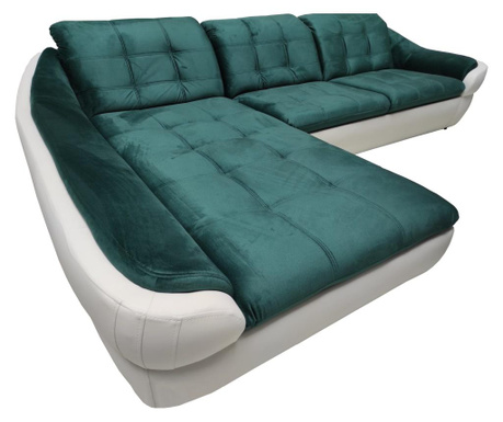 Coltar extensibil Irina, alb/verde, Lider Furniture, 290cm lungime, 190cm latime, 86cm inaltime, catifea, sezlong stanga