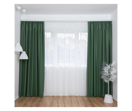 Set decolis, draperie blackout evelyn verde smarald 2 buc x 275 cm, cu perdea voal alb 1 buc x 800 cm, h-250 cm