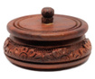 Cutie rotunda caseta cu capac, sculptata, createur, lemn, maro - 6 cm
