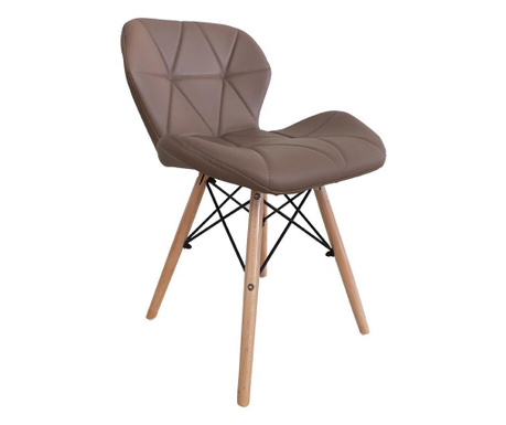 Set 4 scaune dining Nelly, picioare lemn+metal, piele ecologica, maro inchis