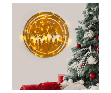 Decoratiune suspendabila de Craciun cu LED Tanelorn, Xmasgold, metal, 61x61x1 cm, auriu