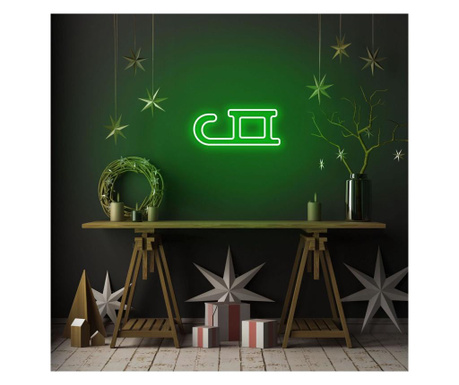 Decoratiune de perete cu LED Neon Graph, Sled, Placa din spuma PVC, Led, verde, 38x17x2 cm