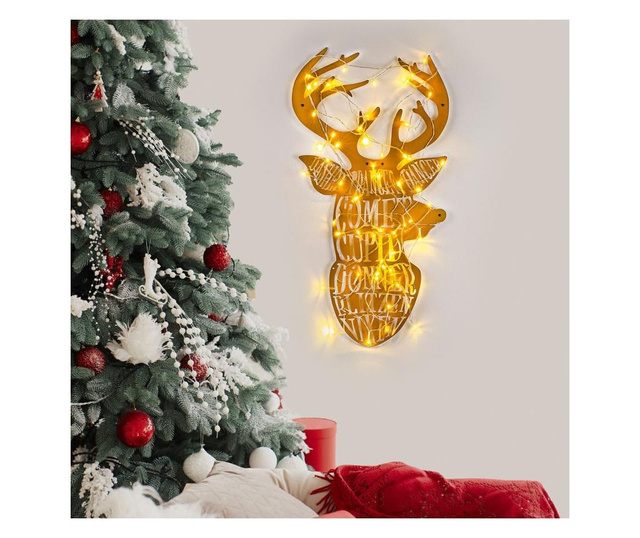Decoratiune suspendabila de Craciun cu LED Tanelorn, Xmasgold, metal, 56x36x1 cm, auriu