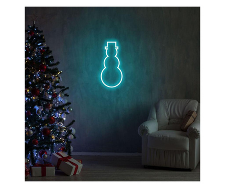 Decoratiune de perete cu LED Neon Graph, Snowman, Placa din spuma PVC, Led, albastru, 35x18x2 cm