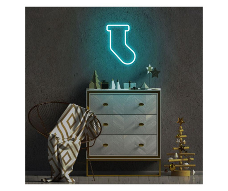 Decoratiune de perete cu LED Neon Graph, Socks, Placa din spuma PVC, Led, albastru, 24x18x2 cm