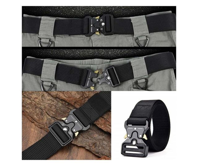 Pufo Tactical Combat övszíj férfiaknak 3,8 x 123 cm, tartós, fekete