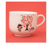 Керамична чаша и чаена лъжичка Pufo, модел Дърво на любовта, 120 мл, бяло
