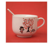 Керамична чаша и чаена лъжичка Pufo, модел Дърво на любовта, 120 мл, бяло