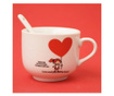 Керамична чаша и чаена лъжичка Pufo, модел Red Love, 120 мл, бяла