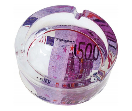Scrumiera rotunda Pufo din sticla, model 500 Euro, 10 cm