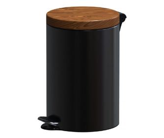 Cos de gunoi menajer cu pedala, Metal, 5L Negru / Design Wood, Studio Casa