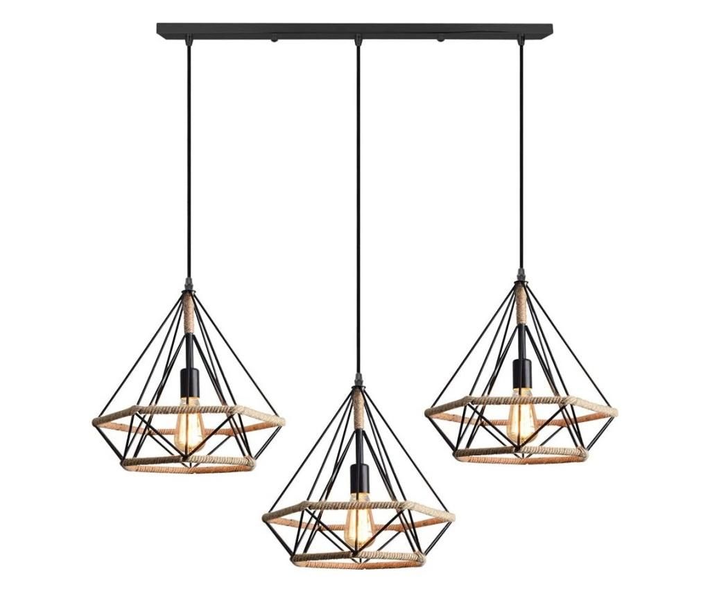 Cojom Bird Vintage Chandelier with 3 Metal and Rope Pendants, E27, Black