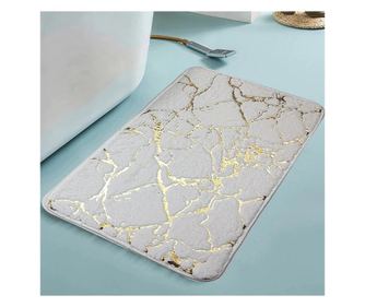 Set Două Covorașe Ultra Pufoase Aspect Marmură pentru Baie/ Bucătărie/ Hol, Onuvio™ - Alb