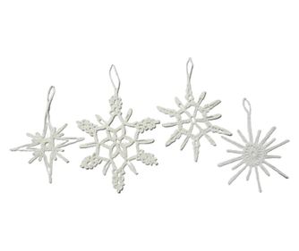 Set 4 globuri "Fulgi de nea" pentru bradul de Craciun, HANDMADE, mari, crosetate din bumbac alb