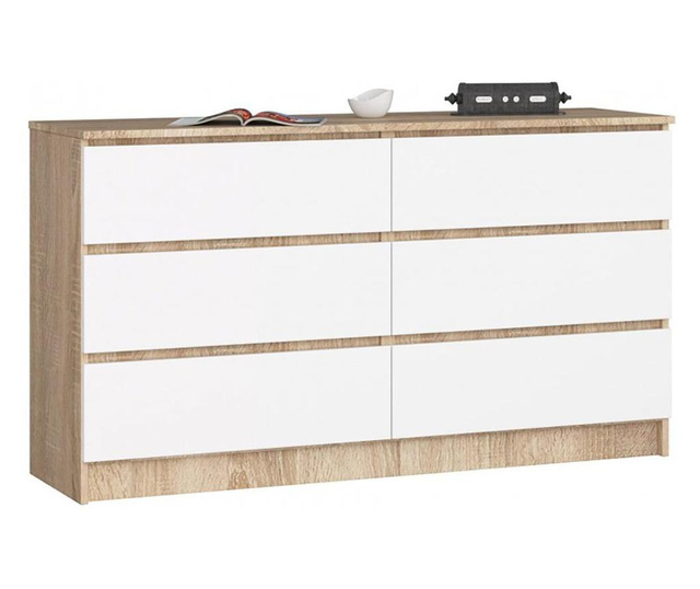 Comoda k140 cu 6 sertare 138 x 77 x 40 cm stejar - alb