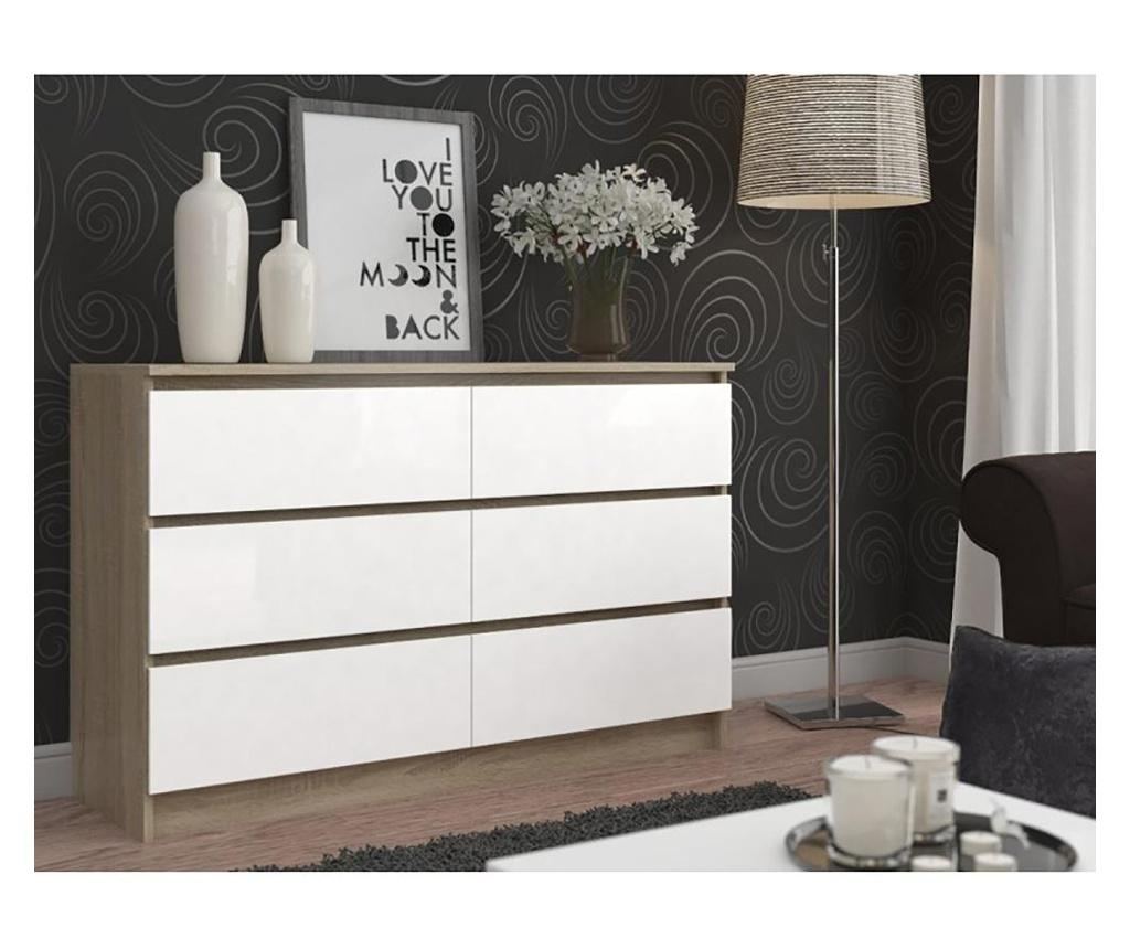 Comoda k160 cu 6 sertare 160 x 77 x 40 cm stejar - alb - Vivre