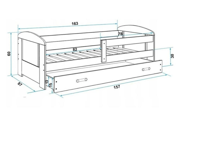 PAT PENTRU COPII CU SERTAR GRI INTERBEDS FILIP 163 X 86 CM﻿