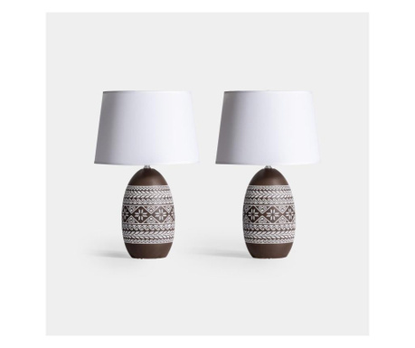 Set 2 lampi de masa Burkina Home Decor, Burkina Lamps, ceramica, Led, maro/alb, 30x30x45 cm