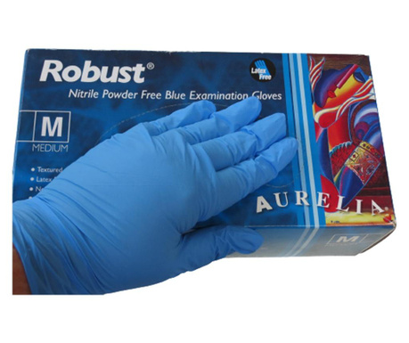 Комплект от 2 здрави ръкавици за изследване Aurelia, нитрилни, сини, M, текстурирани, без прах, двустранни, нестерилни, AQL 1.5