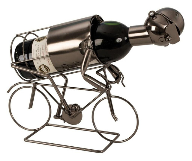 Suport pentru Sticla Vin, model Biciclist, Metal Lucios, Capacitate 1 Sticla, H 24.5 cm