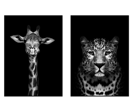 Set 2 tablouri giraffe and leopard portrait 30x40 cm