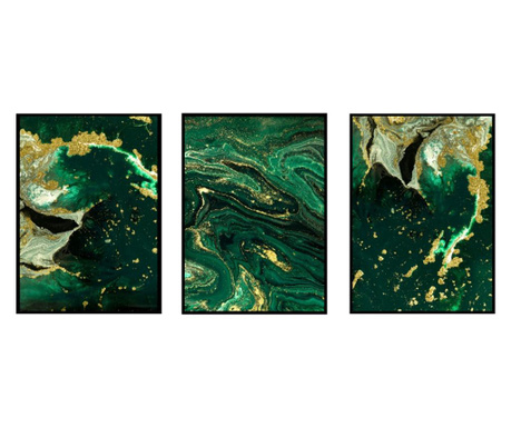 Set 3 tablouri green and gold 30x40 cm