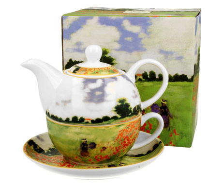 Ceainic cu ceasca si farfurioara Duo, Poppy Field, portelan, multicolor, 11x11 cm