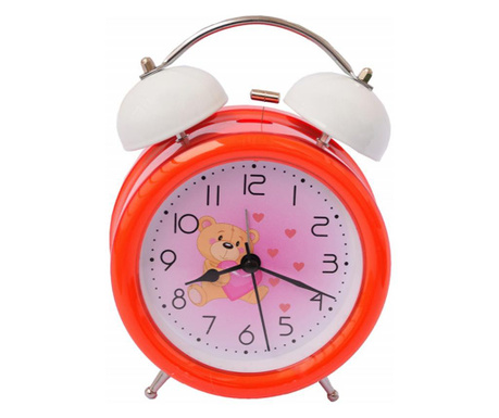 Детски настолен часовник с аларма и осветен циферблат с бутони, 16 см, модел Bear in Love, червен