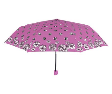 Umbrela dama, MINI manuala, Perletti, flori cu buline roz
