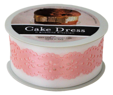 Banda decorativa Cake Dress pentru torturi si prajituri, 4.5cm x 15m, model dantelat,  Splendor roz