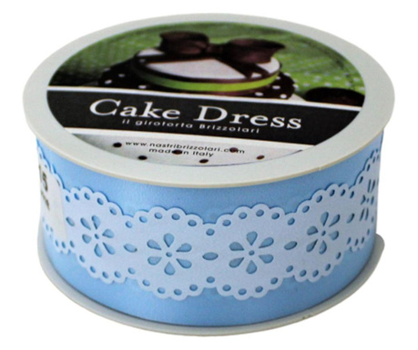 Banda decorativa Cake Dress pentru torturi si prajituri, 4.5cm x 15m, model dantelat,  Splendor bleu