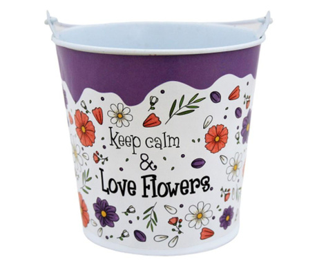 Suport ghiveci flori, diametru 13.5 cm, "Keep calm & love flowers"