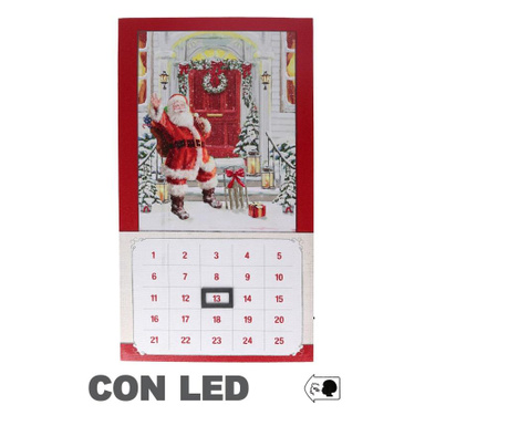 Calendar Advent cu LED Vacchetti, lemn, 45x25x2 cm, rosu