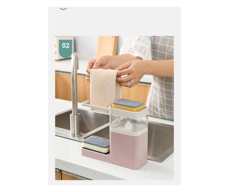 Suport Bucatarie Multifunctional pentru Burete, Laveta si Detergent Vase, Onuvio™ - Roz
