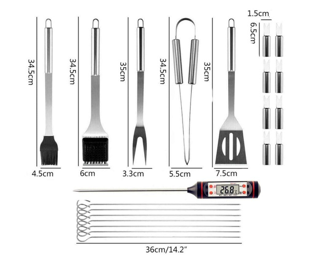 Set Ustensile pentru Grătar 20 Piese, Geantă de Transport si Termometru Digital cadou