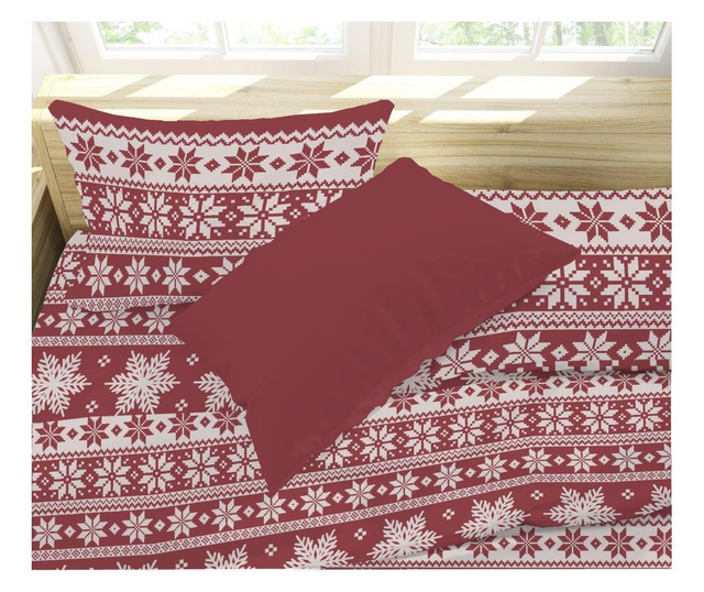 Set cearsaf de invelit, cearsaf de pat cu elastic si fata de perna Polo Ovest, bumbac, rosu/alb, 260x300 cm