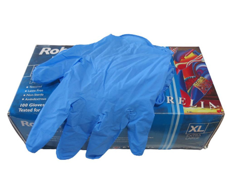 Комплект от 2 здрави ръкавици за изследване Aurelia, нитрилни, сини, XL, текстурирани, без прах, двустранни, нестерилни, AQL 1.5