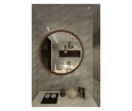 Oglinda de perete Gauge Concept, Wendy, sticla, 46x46 cm, argintiu/maro nuc
