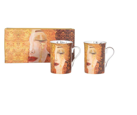 Set 2 cani Socadis, G.Klimt, portelan, galben, 5x5x10 cm