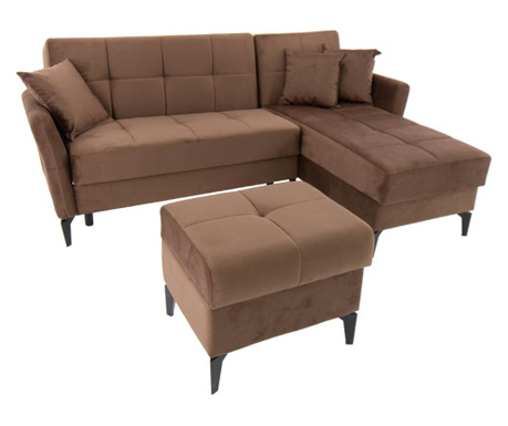 Set Coltar extensibil Sani Levy cu taburet,230x155x91 cm,Maro