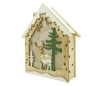Decoratiune luminoasa, model de  Casa cu Reni, maro, lungime: 18 cm, latime: 5 cm, inaltime: 21 cm, lemn, interior/exterior