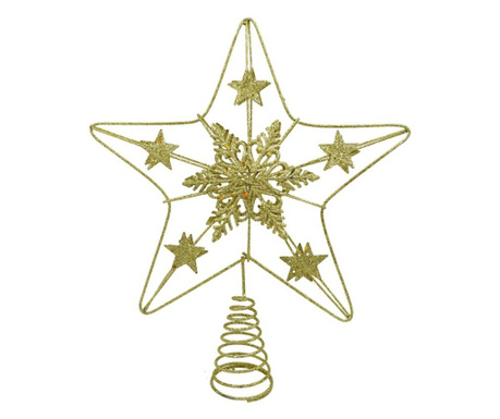 Varf decorativ de brad, Auriu, in forma de Stea, design de stele, din Plastic/Metal, 25 cm x 27 cm, Interior/Exterior, Flippy
