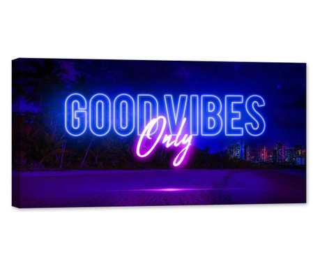 Tablou luminos in intuneric, GlowforHome, citate motivationale, good vibes only, 120x60 cm