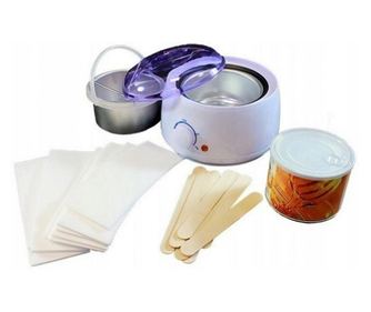 Set epilare complet cu incalzitor ceara, 400 g ceara cu extract de miere, 10 spatule din lemn, Gonga® Multicolor