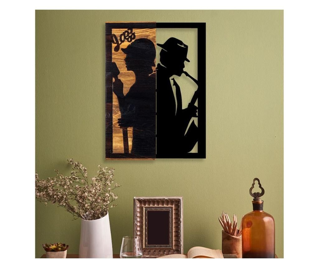 Decoratiune de perete Skyler, Jazz, lemn, metal, 32x3x50 cm, negru/nuc deschis