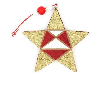 Karácsonyi dísz, csillag, arany, piros, fehér